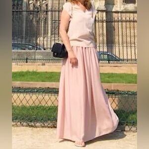 T TAHARI Maxi Skirt Lined Elastic Waist Pink Seashell Color Size S